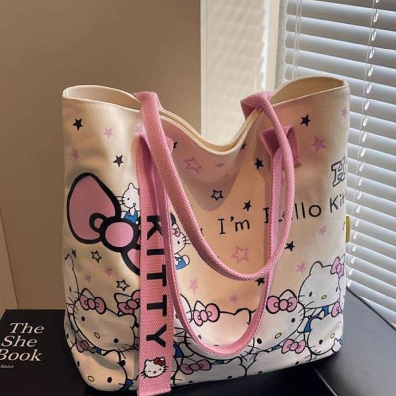 Thumbnail: Sanrio Hello Kitty Canvas Shoulder Bag, Large Capacity Storage Bag, Casual Handb