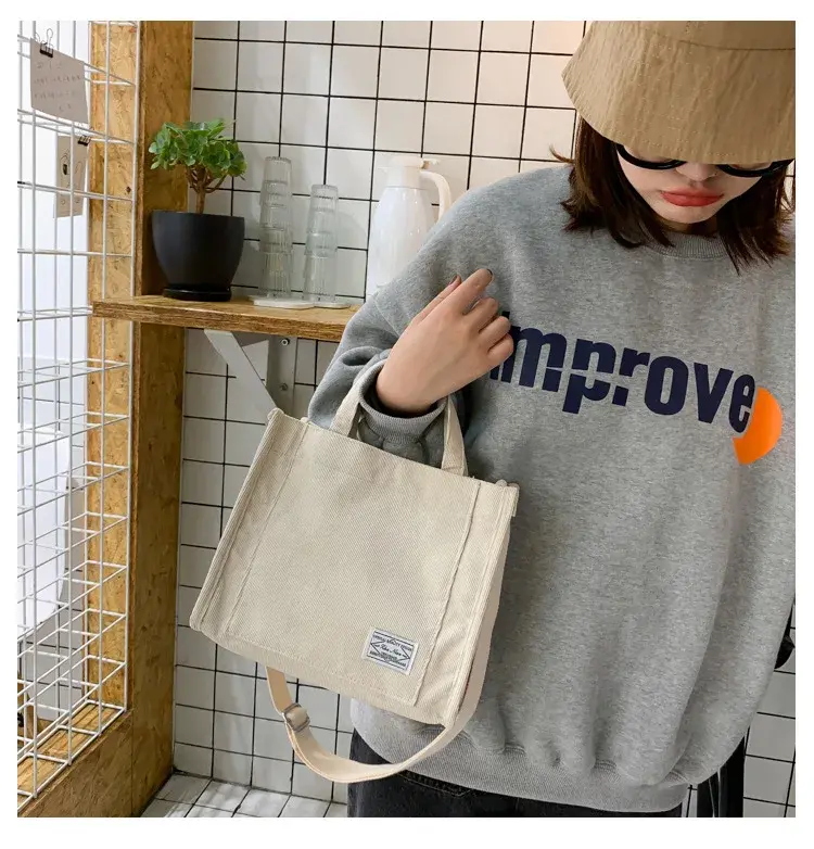 Thumbnail: Women Handbag Simple Corduroy Portable Large Capacity HandBag Ins Fashion Trend 