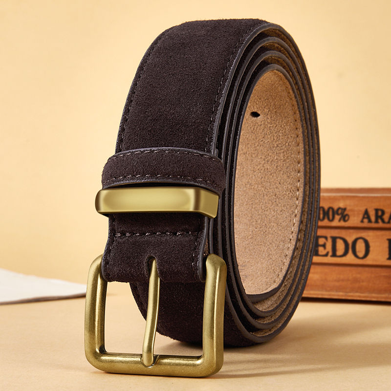 Thumbnail: Fashion Suede Cowhide Women‘s Belts Genuine Leather 3.5cm Wide Belt Metal Buck