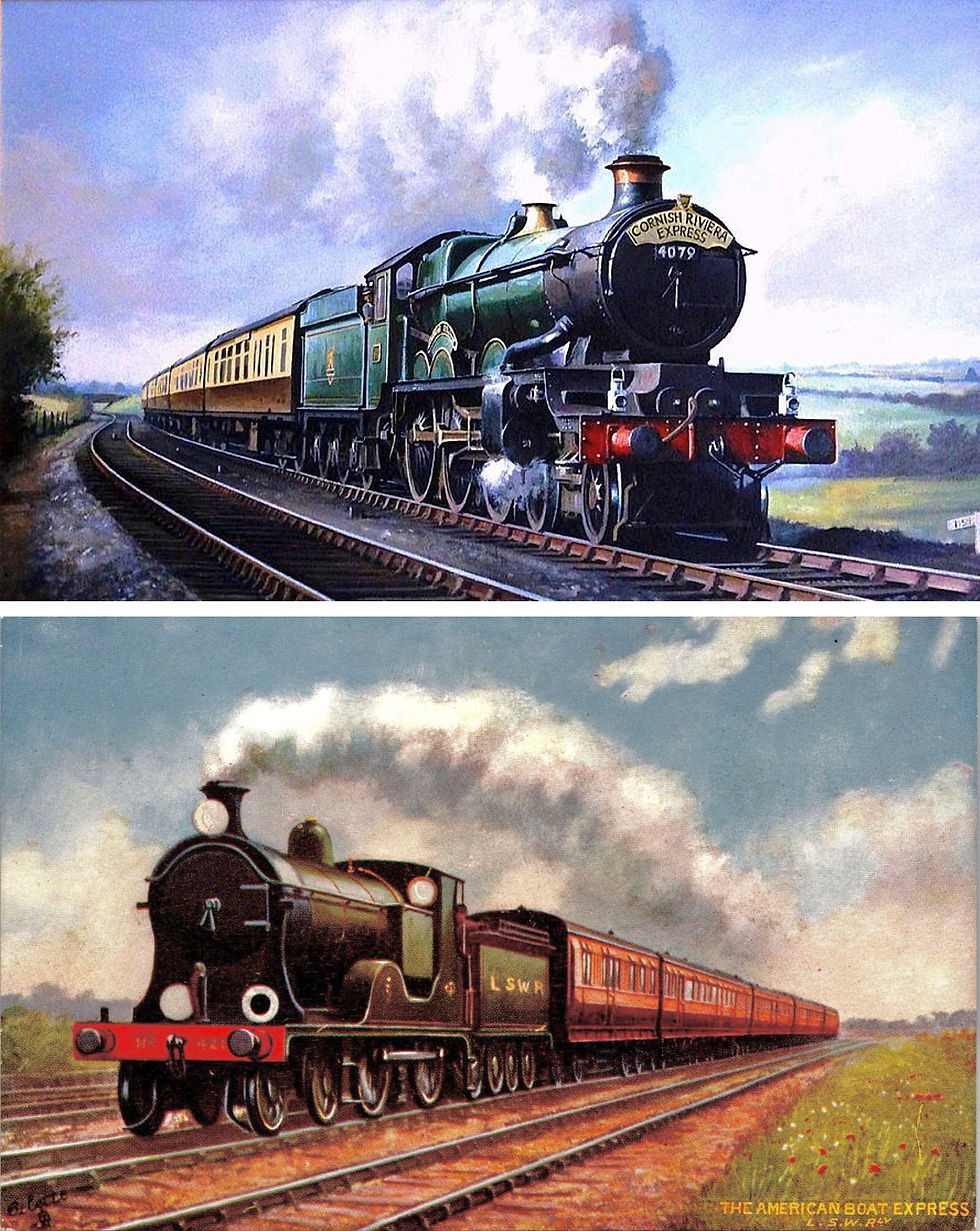 Great Western Railway’s “Cornish Riviera” Express from Penzance to Paddington and the London and South Western Railway’s “American Boat Express” from Waterloo to Southampton.