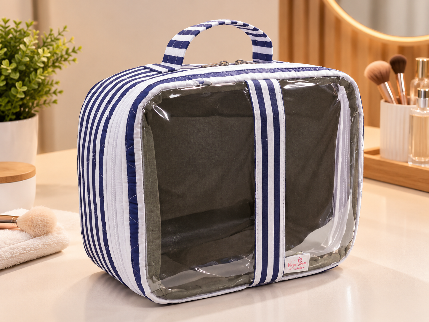 Necessaire Branco & Azul Listrada