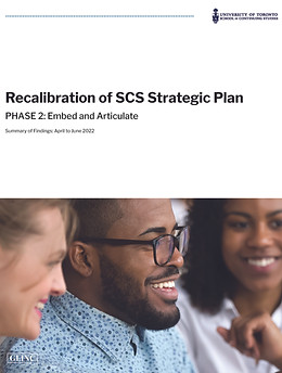 Two women are talking with their male colleague about the Recalibration of SCS strategic plan Phase 2: Embed and Articulate.