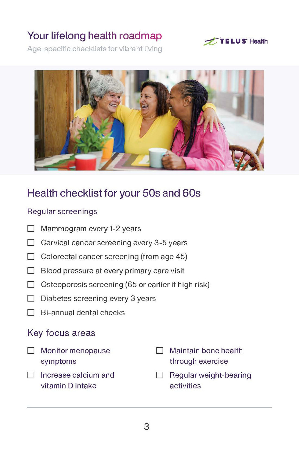 Routine checklist for women in their 50's and 60s.