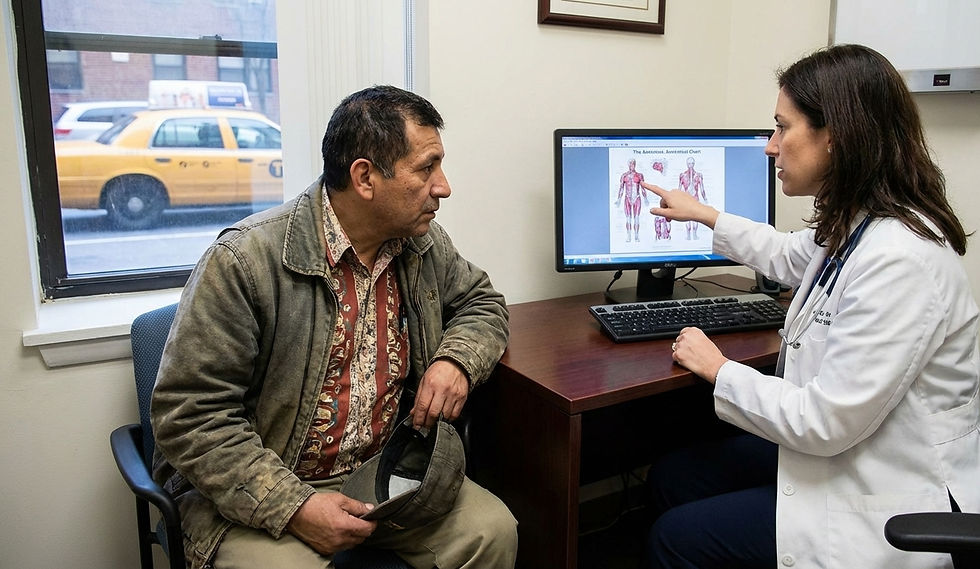 a cab driver is consulting a doctor for proctology issue