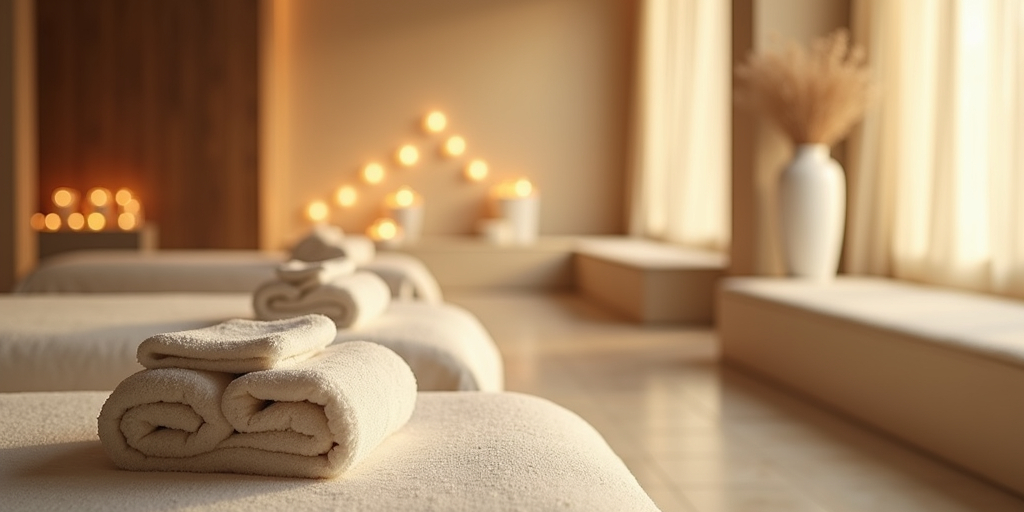 A serene and modern wellness spa interior with soft ambient lighting and minimalist decor.