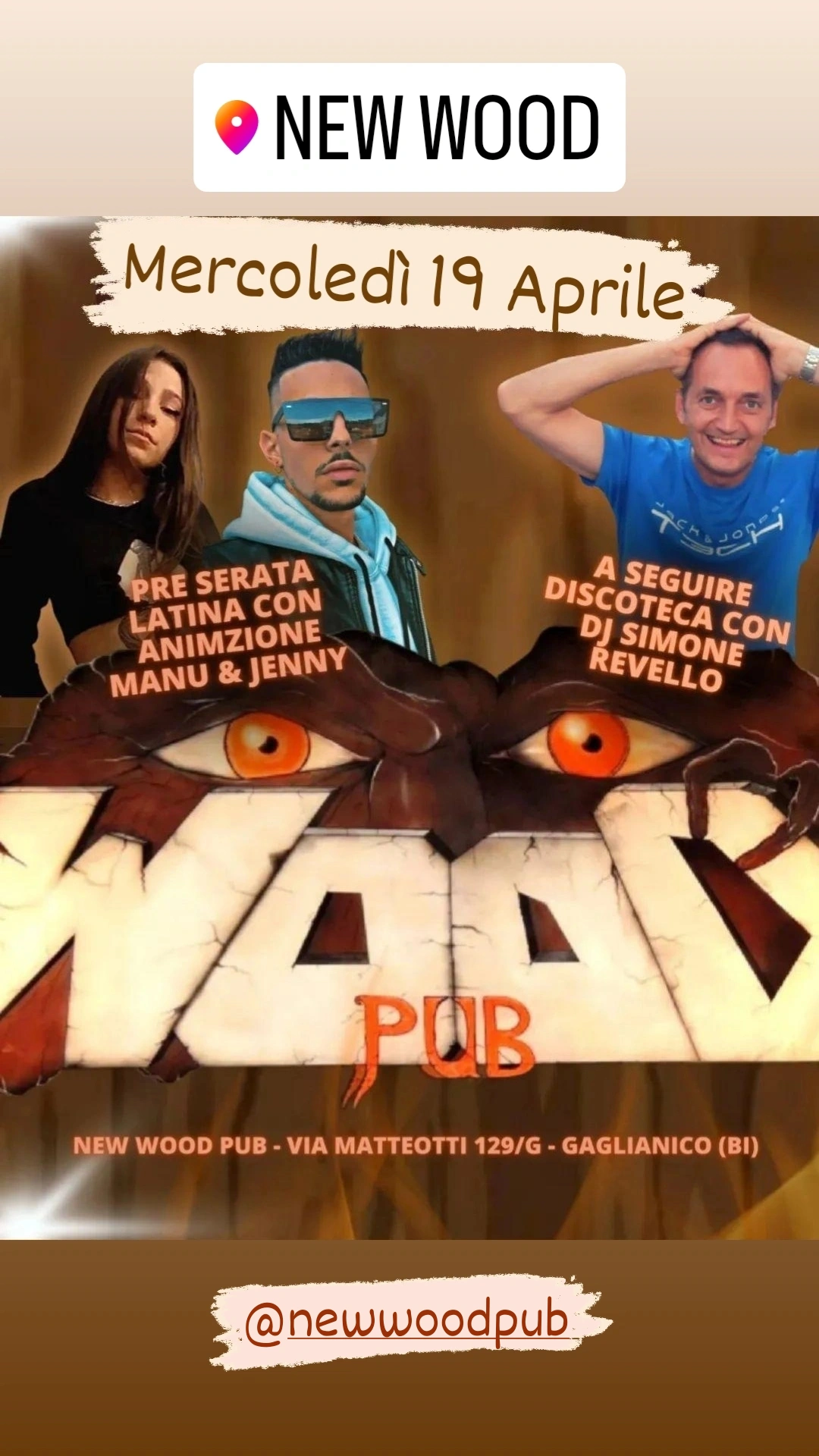 Mercoledì 19 Aprile 2023 New Wood Pub Gaglianico Pre Serata latino con Animazione di Manu e Jenni a Seguire Discoteca