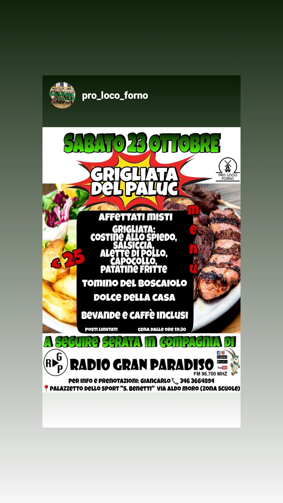 Sabato 23 Ottobre 2021 Forno Canavese Grigliata del Paluc