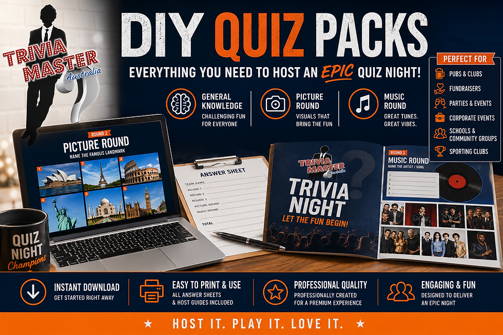 DIY Quiz Packs for trivia nights, featuring picture and music rounds.