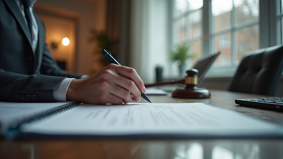 Eye-level view of a modern legal workspace with digital tools