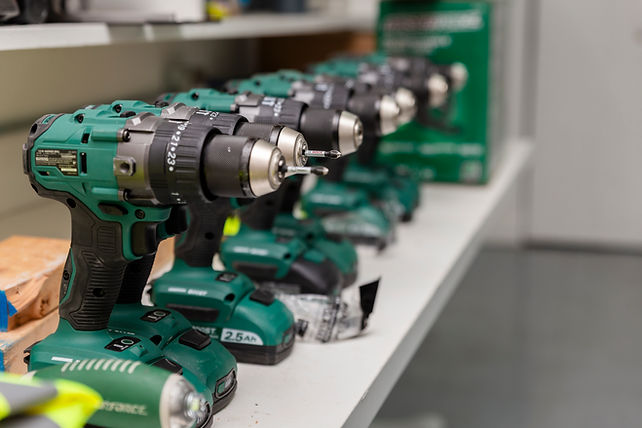 power drills in a line