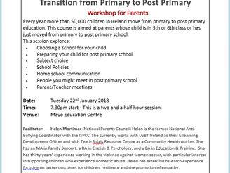 Transition from Primary to Post Primary WORKSHOP
