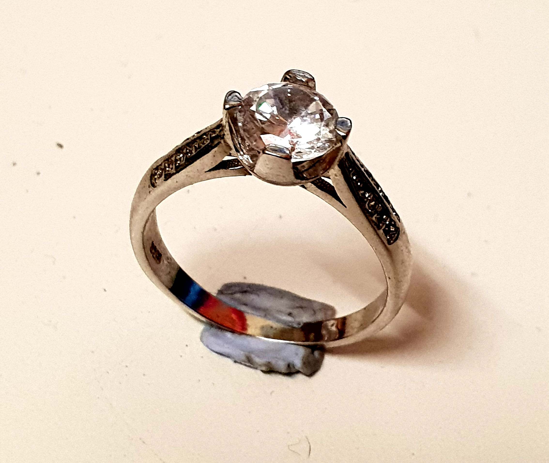 Sparkling CZ stones set on silver ring.