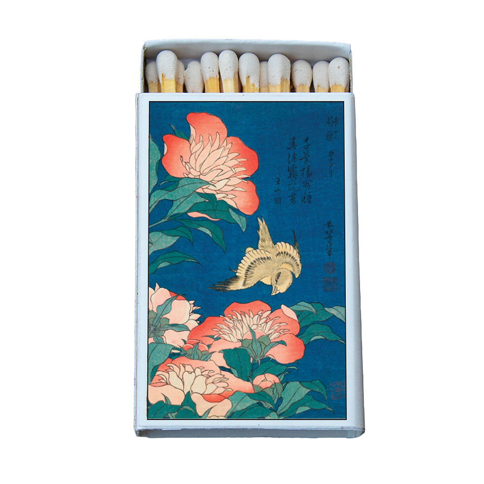 Matches • Art• Hokusai's Peonies & Canary •Home Decor for Candles • Custom
