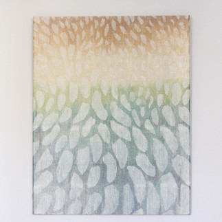 Abstract metal art looks like textile art with soft pastel colors blending from beige to green, forming an organic petal-like pattern.