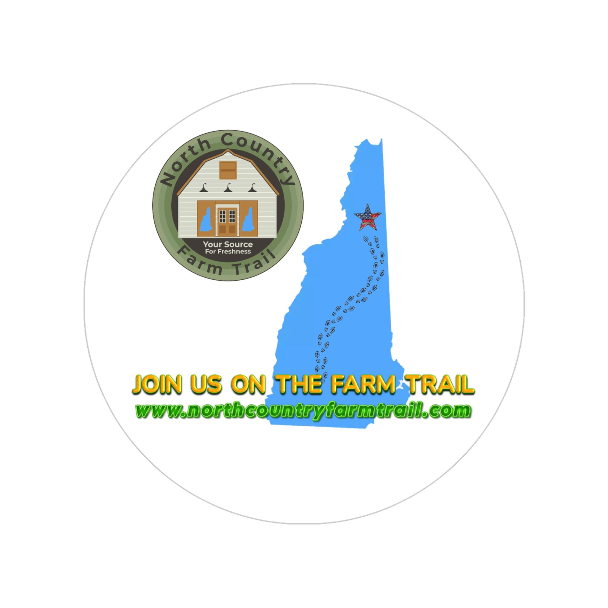 'Join Us On The Farm Trail' Round Sticker