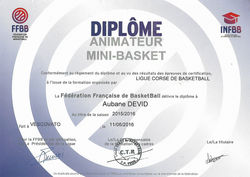 Diplôme Animateur Basket DEVID Aubane