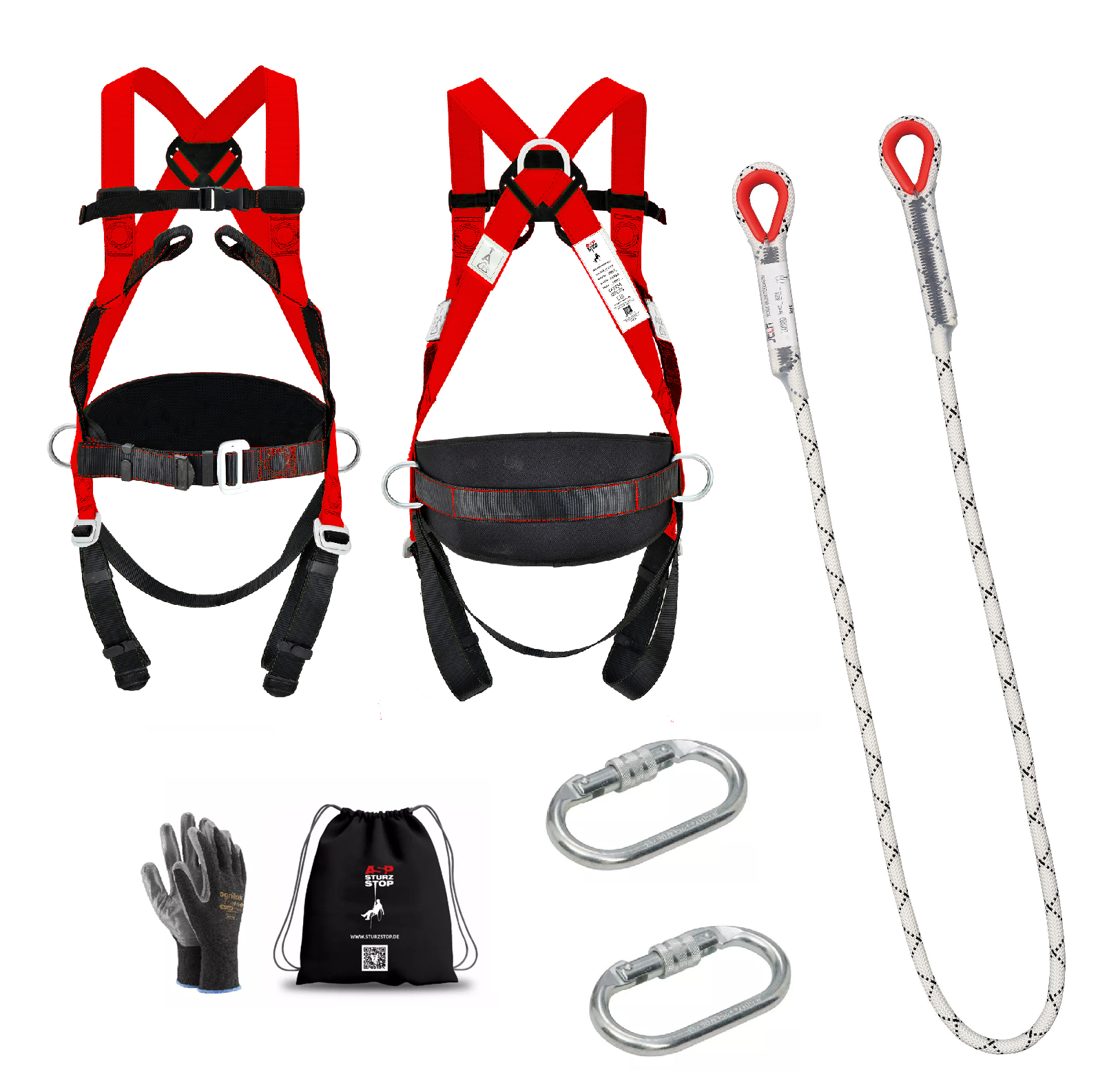 SET 4 Punkt Auffanggurt EN358, EN361 + Halteseil 2m EN354, EN362