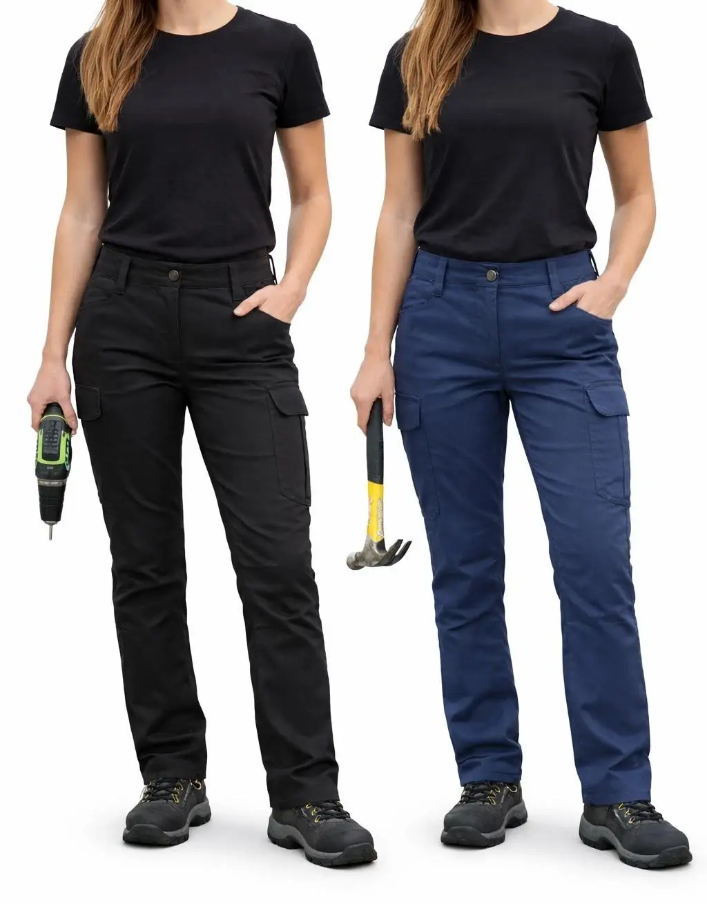 Damen Stretch Arbeitshose Cargohose Diensthose 34-44 Schwarz o. Navy Montagehose