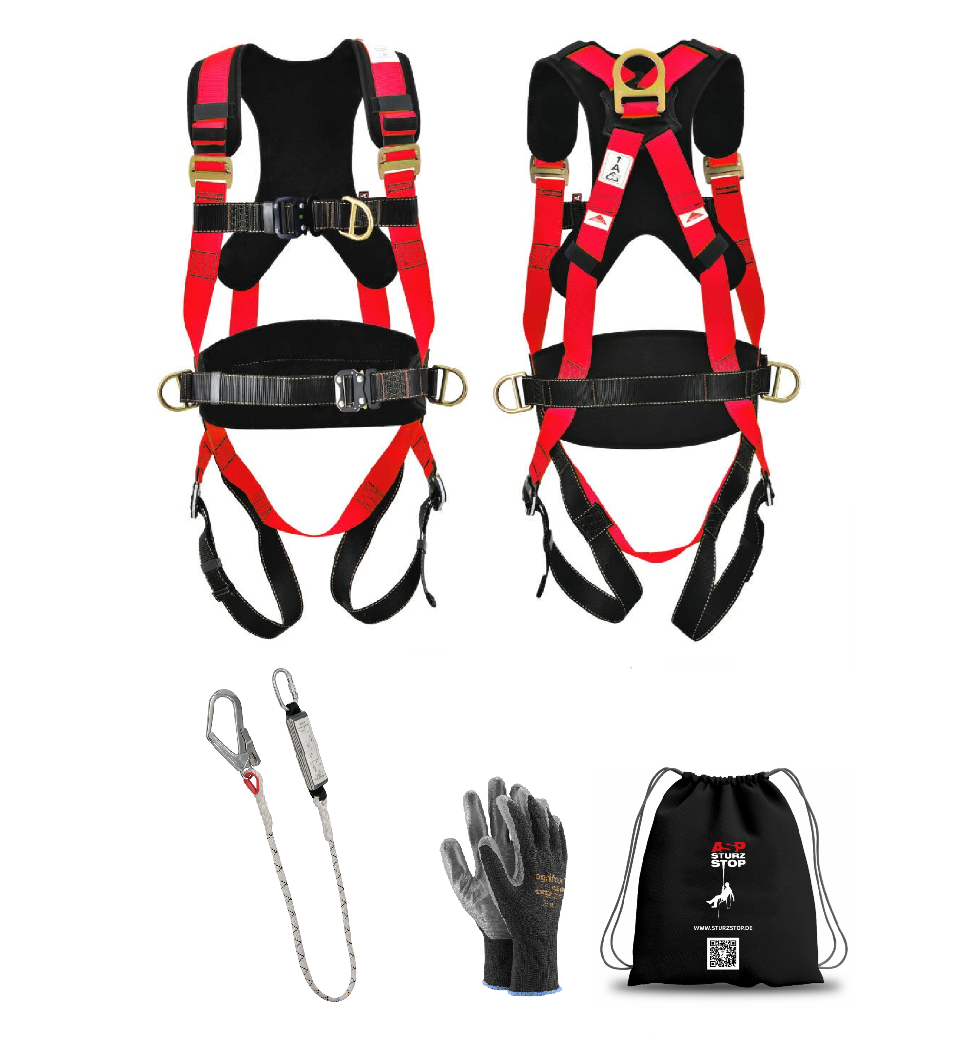 SET 4 Punkt Profi Auffanggurt Schnellverschlüsse + Falldämpfer 1,5m