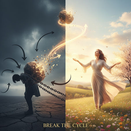 Woman breaking free from guilt and transforming into freedom.