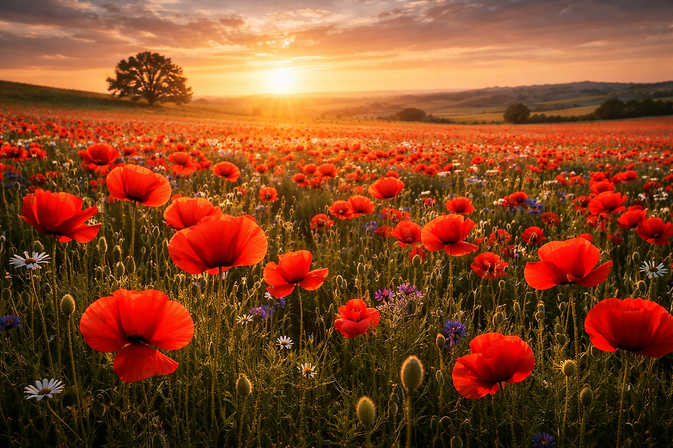 Sunset over a poppy field.png