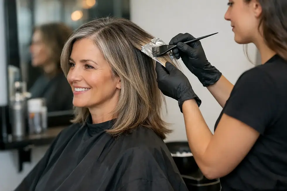 Soft grey blending hair colour result by an East London grey blending specialist