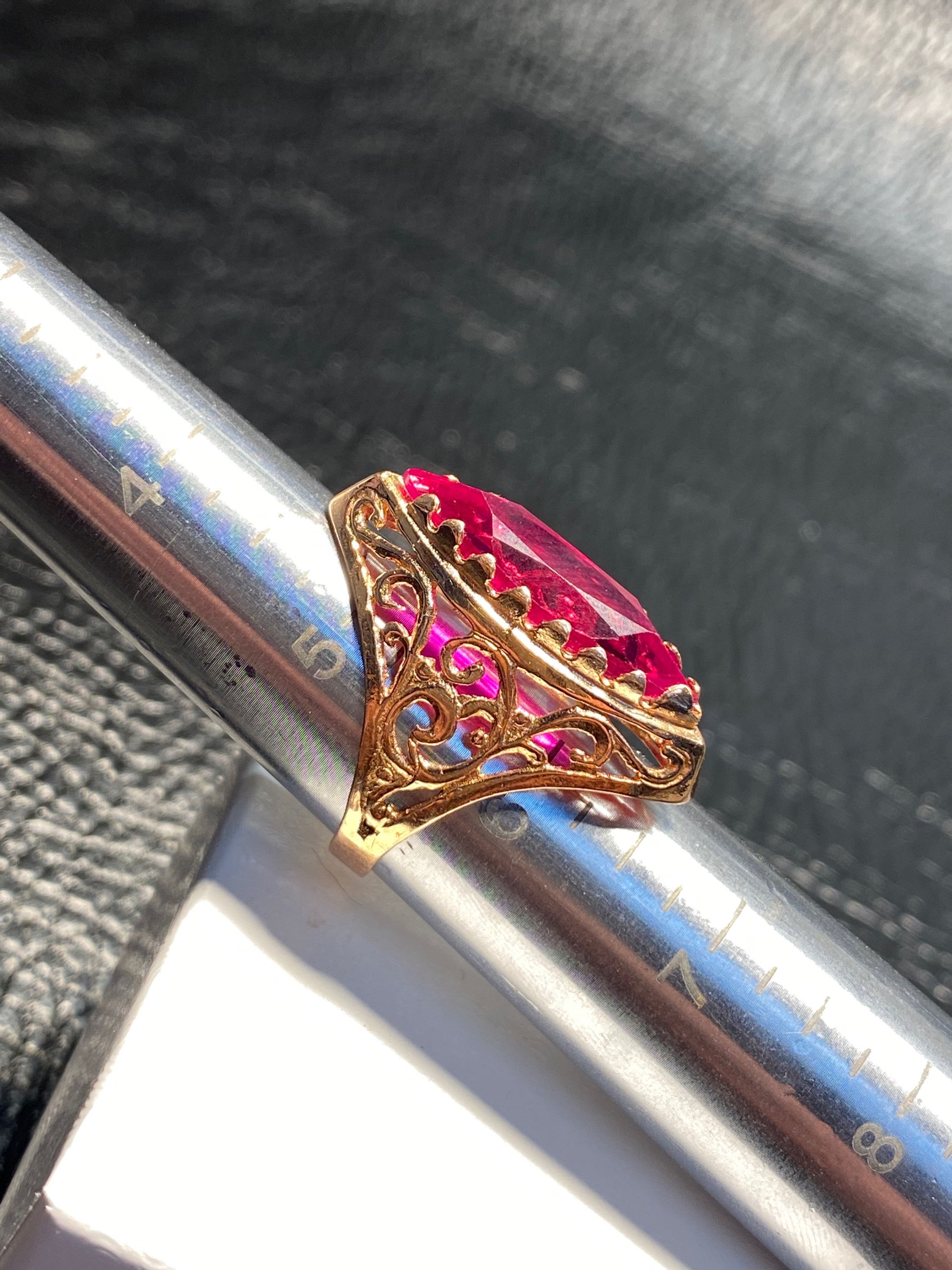 10K Rose Gold Marquis Synth Ruby Ring