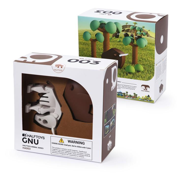 Thumbnail: Halftoys Gnu Cow Bull Australia fun cross-section interactive puzzle skeleton children toy magnetic box