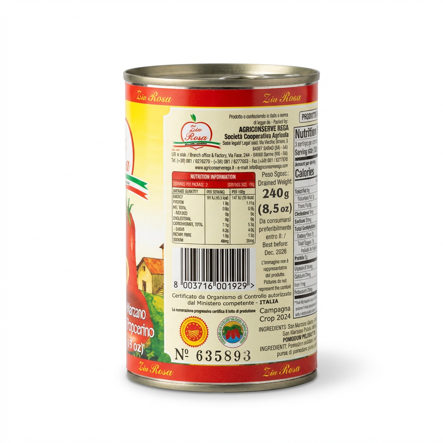 Zia Rosa San Marzano tomatoes product image – 400g tin for Neapolitan pizza sauce