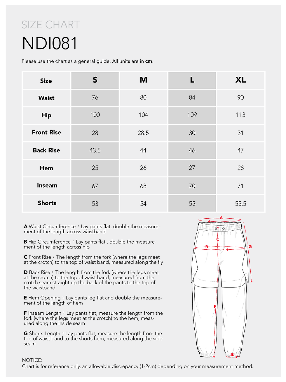 Thumbnail: NDI 3D JOGGER SIZE CHART