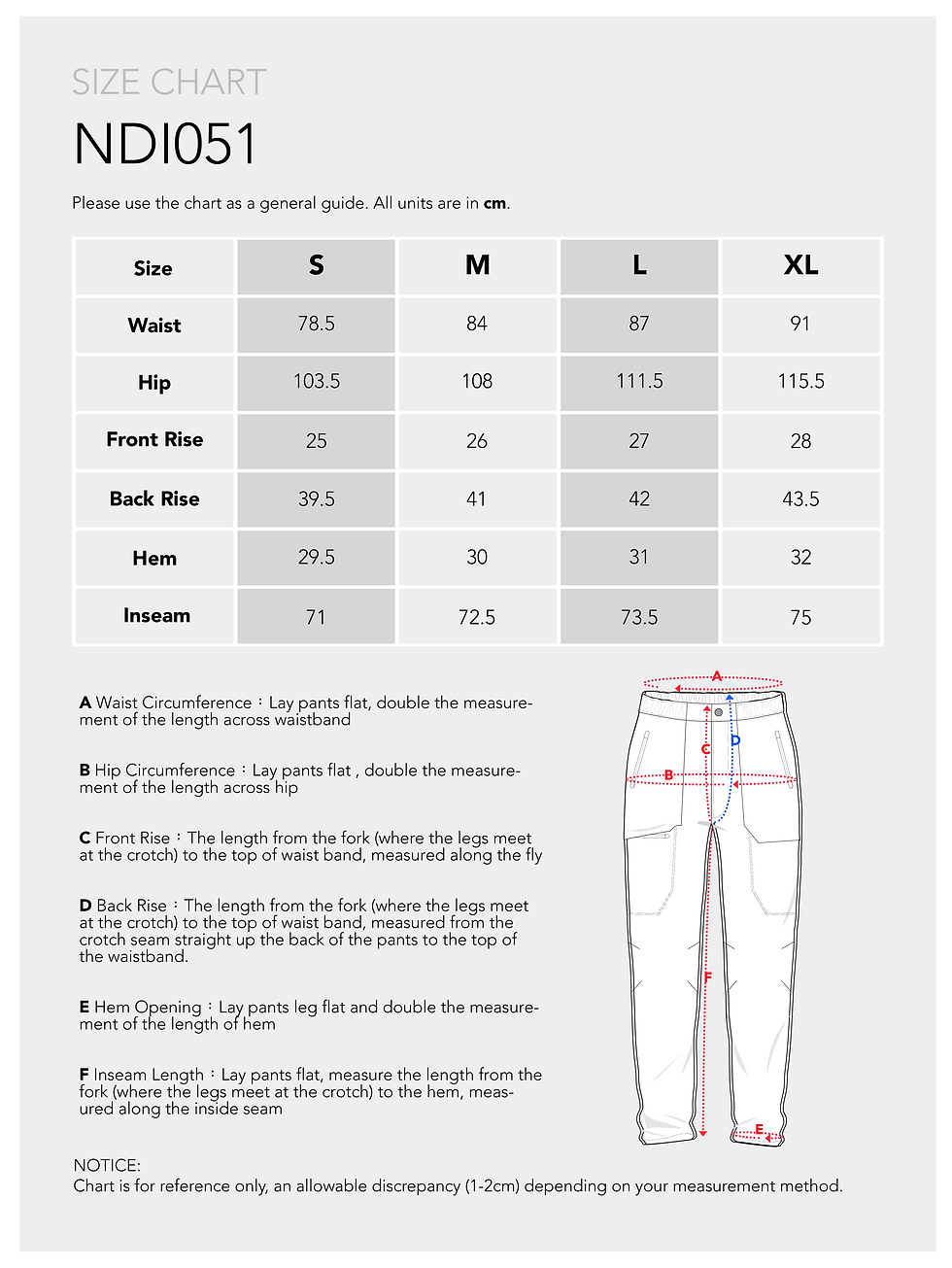 Thumbnail: NDI UTILITY PANT SIZE CHART