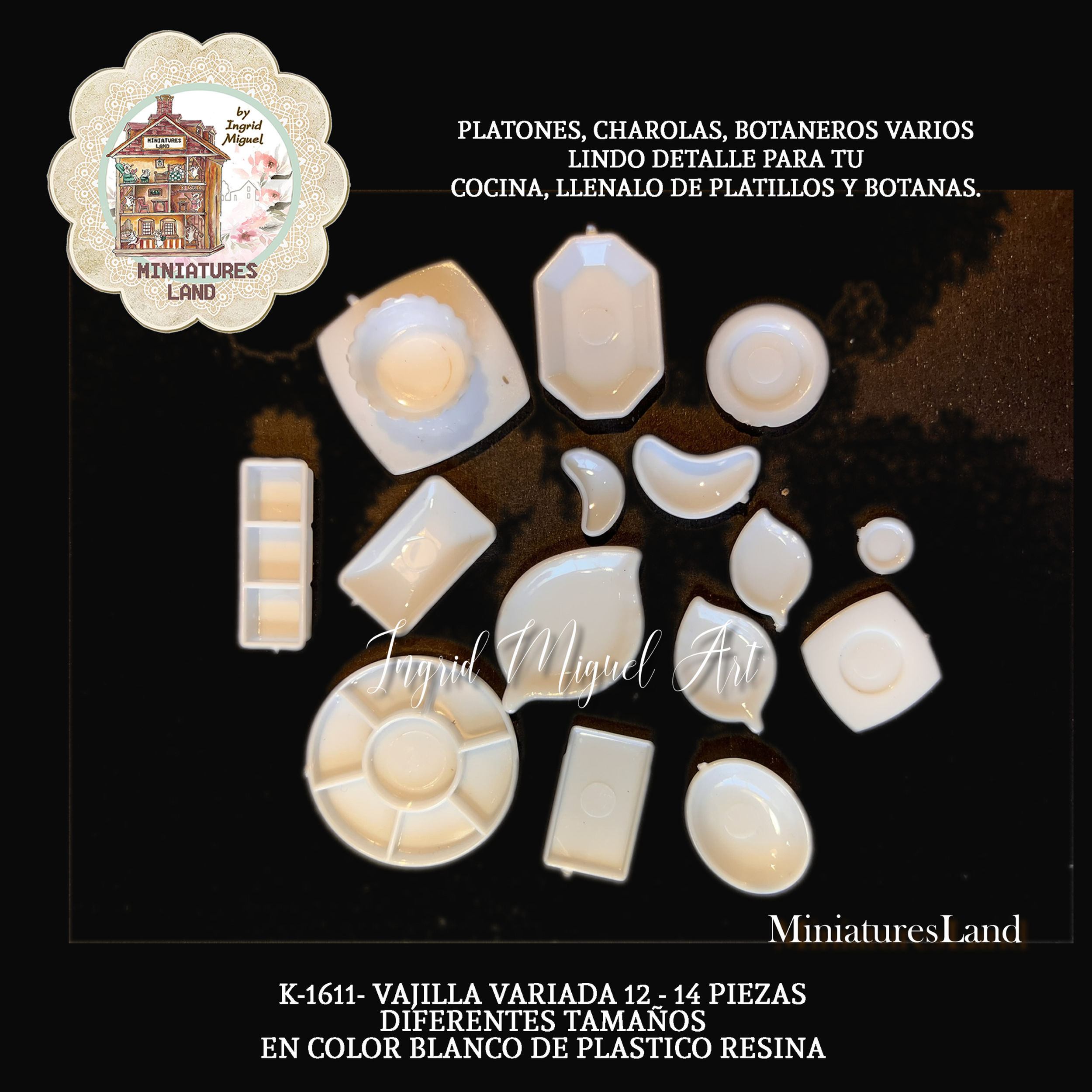 Vajilla blanca de resina, para varios platillos / Miniaturas/K-1611