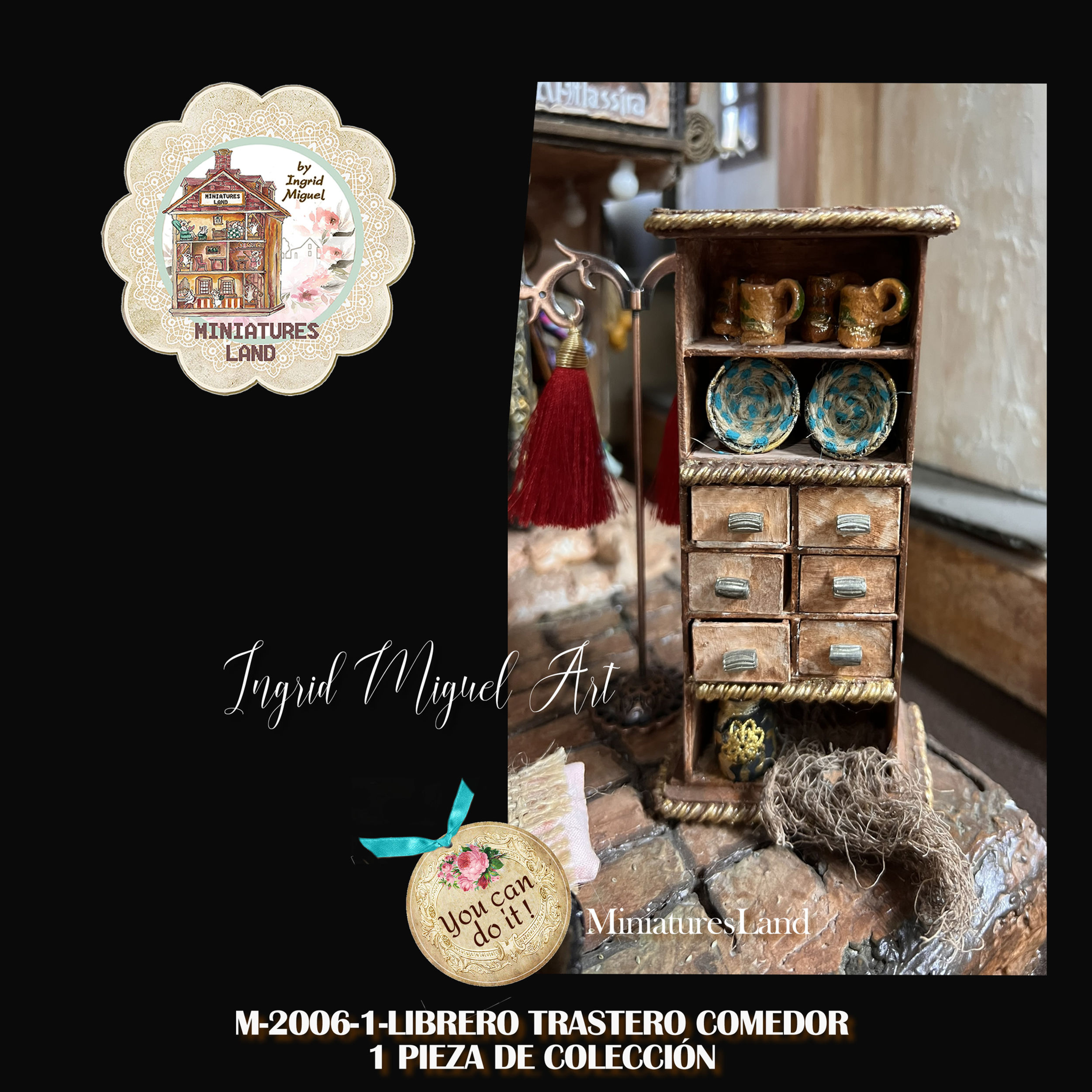 Librero de 6 Cajones estilo Hindu, con detalles / Miniaturas /M-2006-1