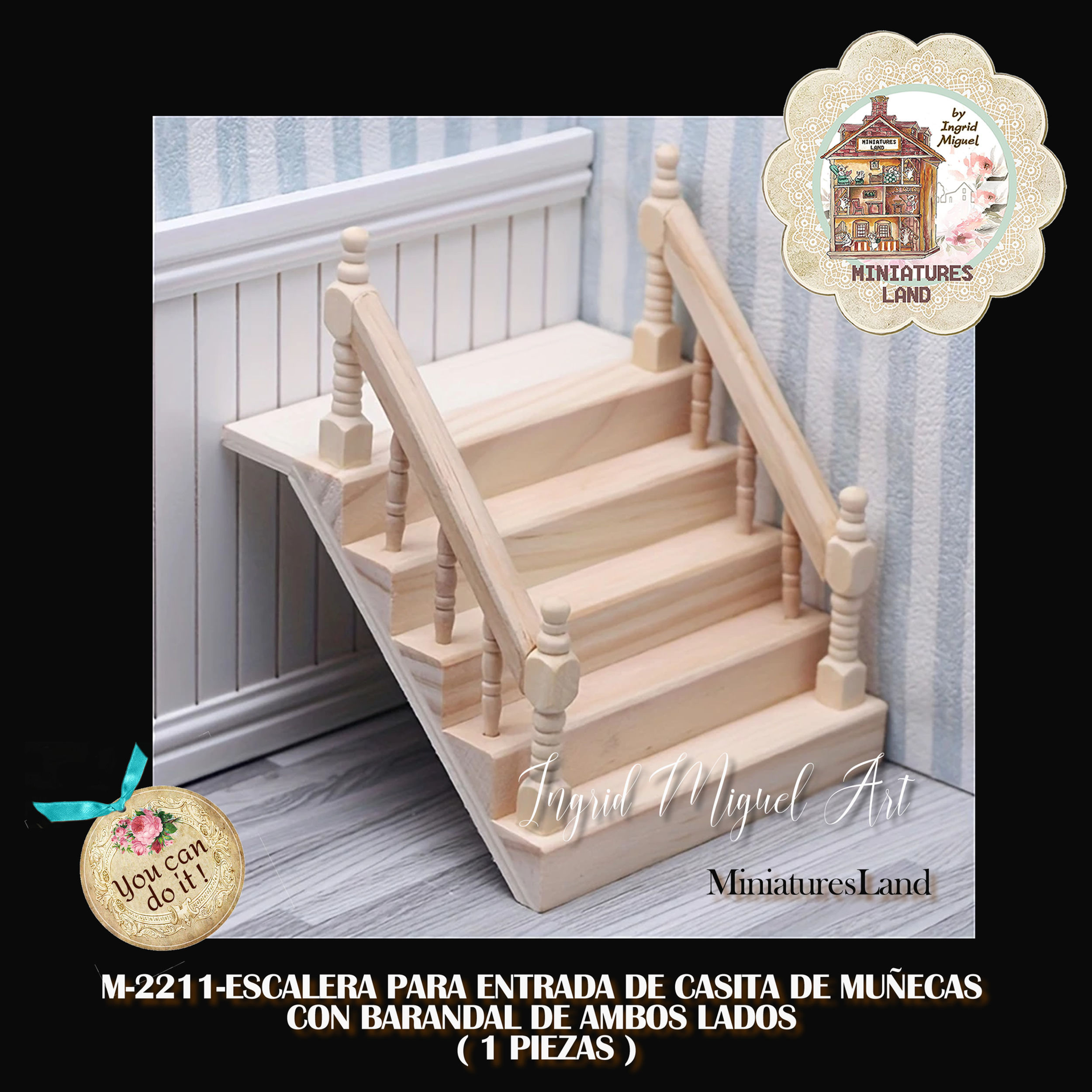 Escalera entrada Casita de muñecas 5 peldaños - 1 pieza /Miniatura/M-2211