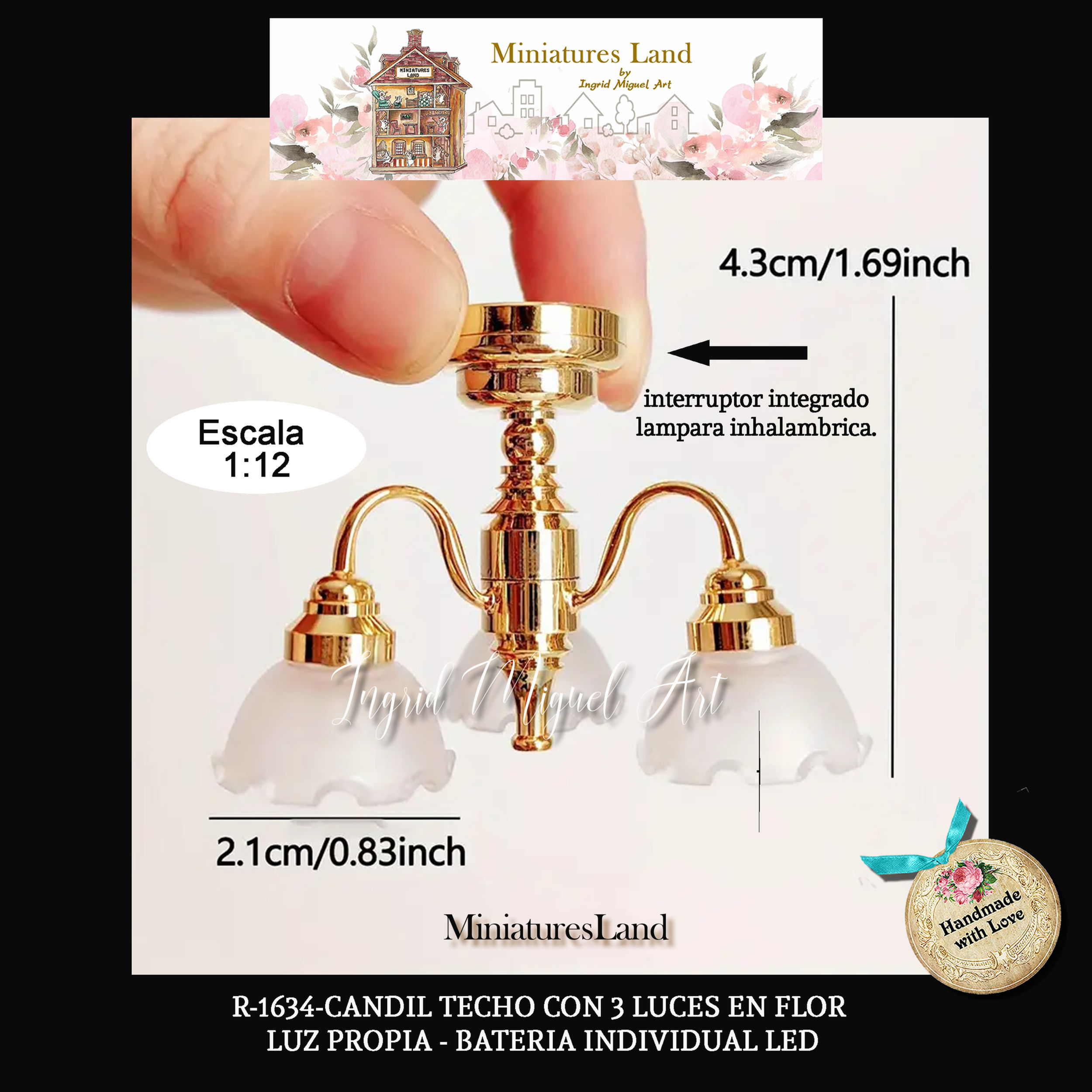 Lampara colgante a tres luces, con interruptor luz led /Miniatura/ R-1634