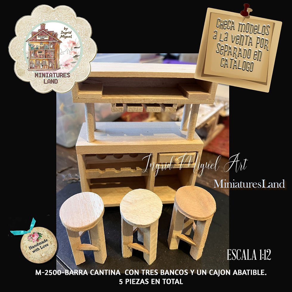 Miniatura: Escritorio con cortina corrediza y banco madera solida/Miniaturas/M-2510