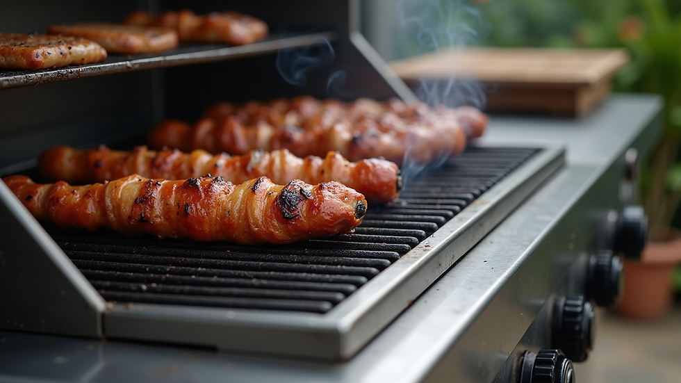 Close-up view of stainless steel braai grill with adjustable height mechanism