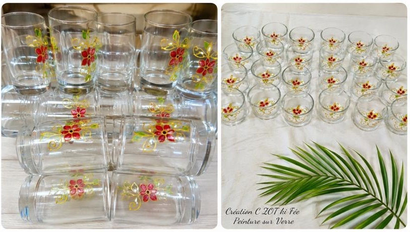 Verres peints à la main.