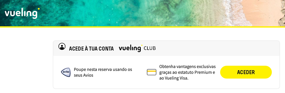 Na tela de pagamento você pode acessar sua conta Avios.