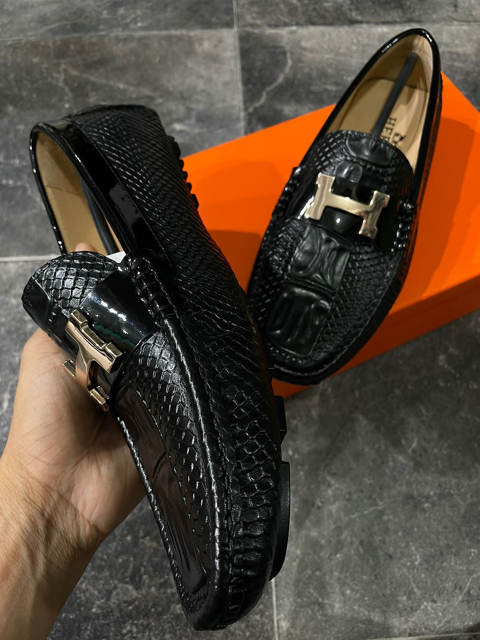 Thumbnail: Men's Hermes Croc Leather Loafers | Black