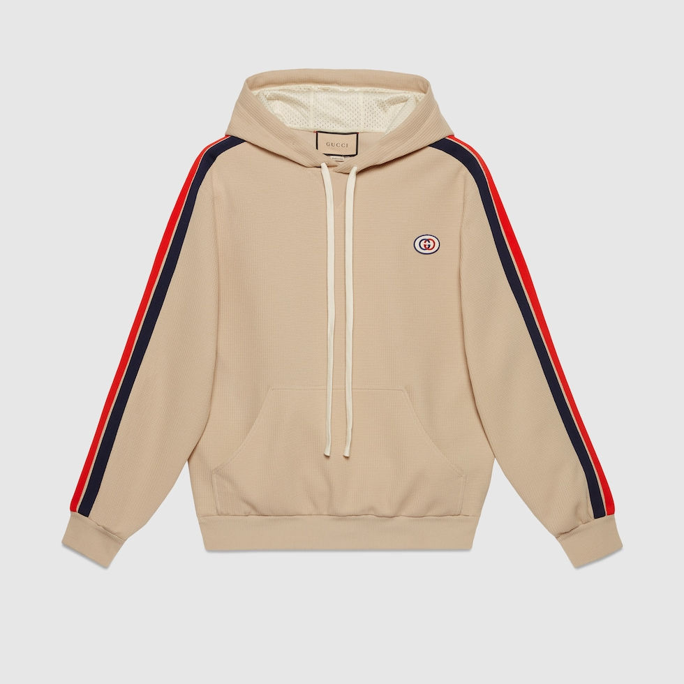 Premium Cotton Beige Hoodie with GG Interlocking Embroidered Logo