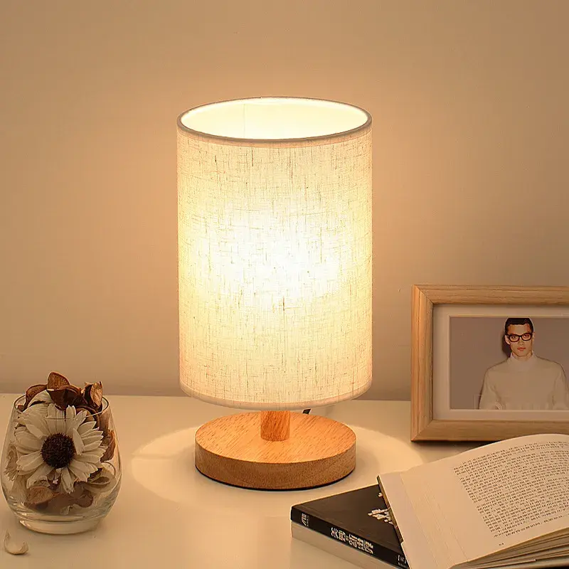 Simple and modern Nordic bedroom bedside lamp wooden dimmable LED warm light cre