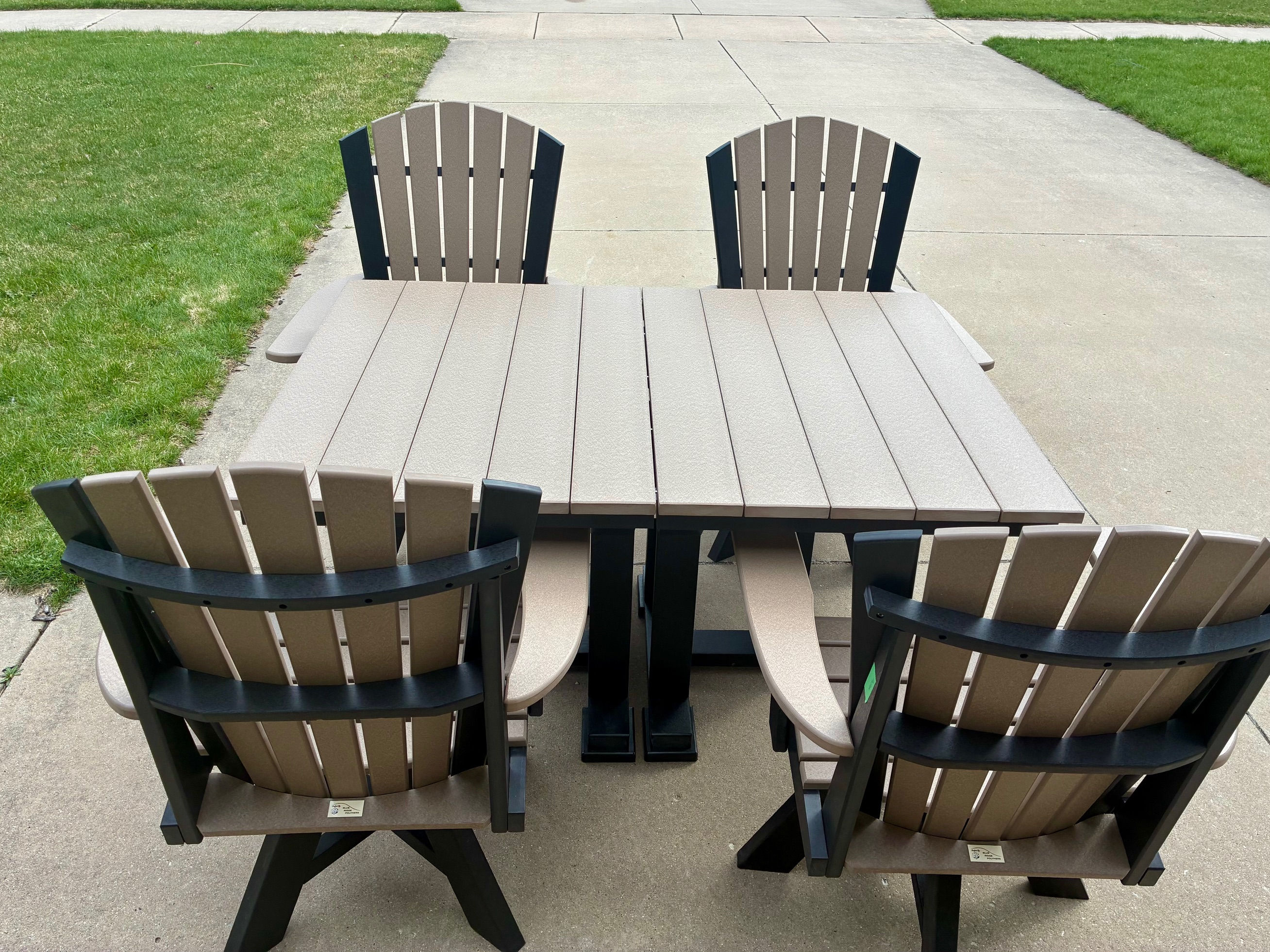PolySleek Extending Table 55"-77 with 6 Fanback Swivel Dining Chairs