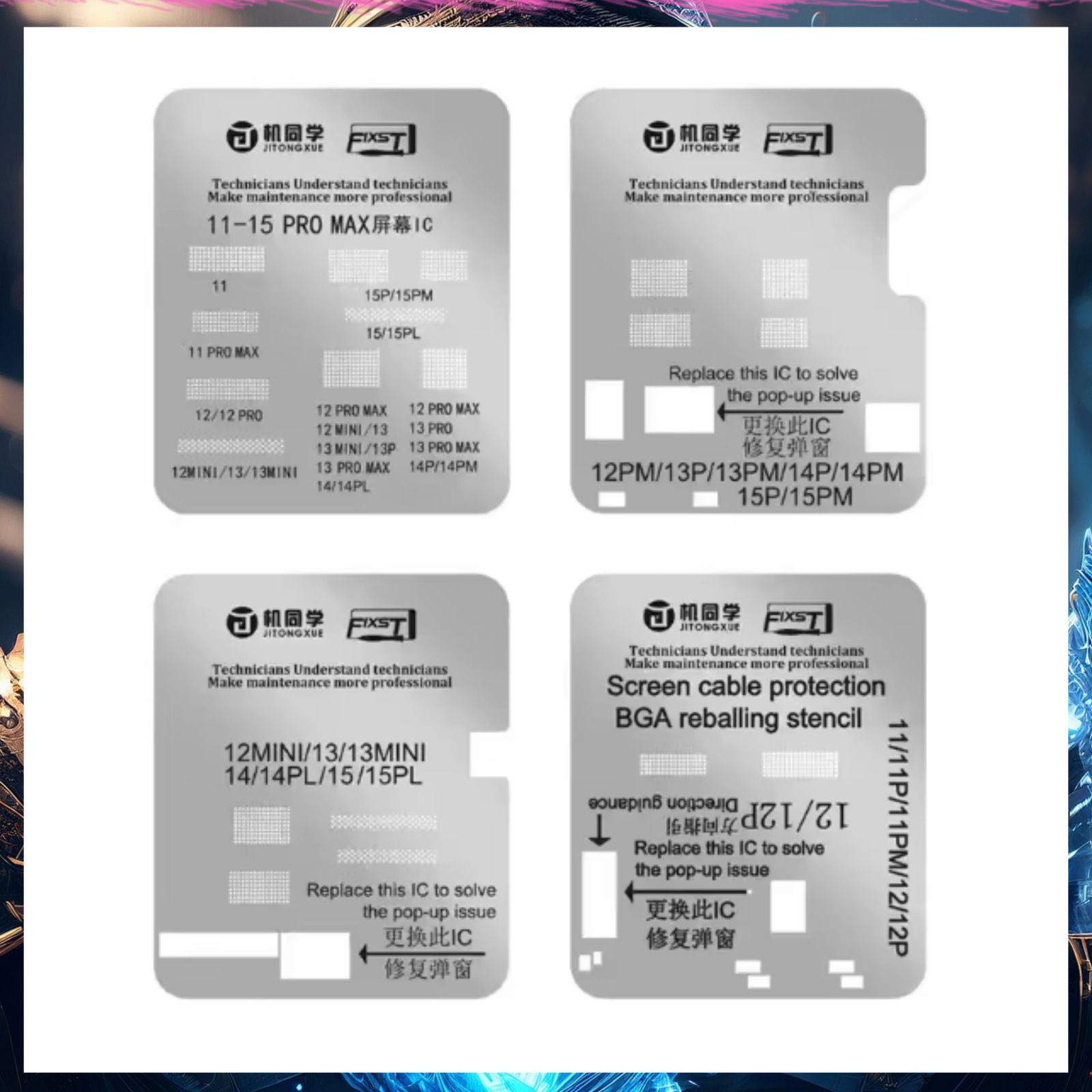 iPhone 11- 15 16 Pro Max Series Screen IC BGA Reballing Stencil Full Set