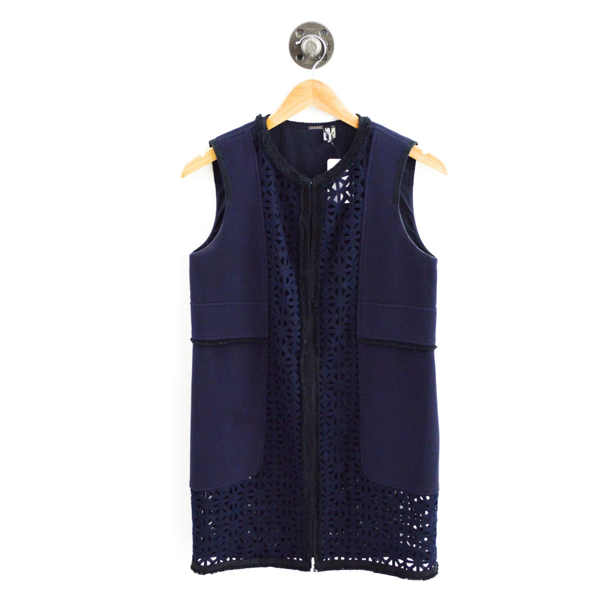 Elie Tahari Crochet Leather Trim Vest #159-98