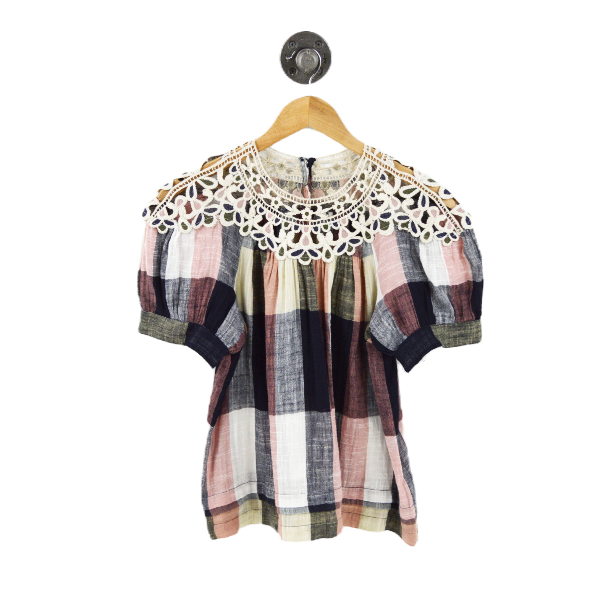 Anthropologie Embroidered Plaid Print Blouse #213-28