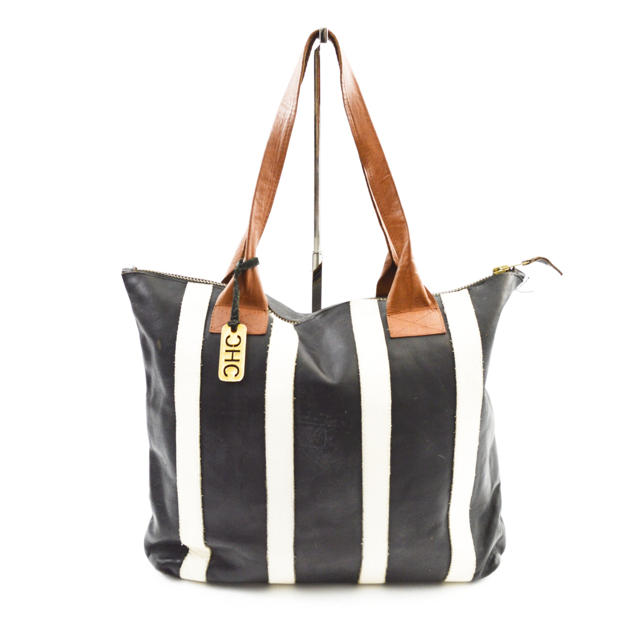 CHC Striped Leather Tote Bag #189-66