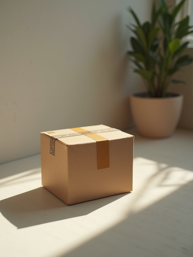 A simple and elegant shipping box ready for transit.