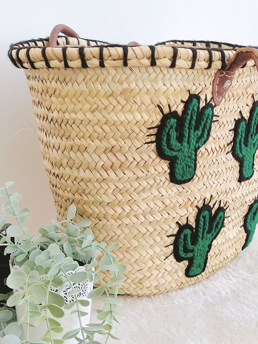 Miniature : panier de paille anses en cuir