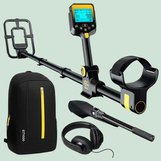 A black metal detector kit.